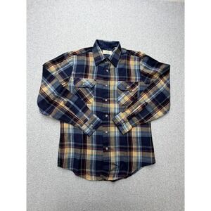 Vintage Sears Shirt Mens Small Blue Plaid Flannel Long Sleeve Button Acrylic